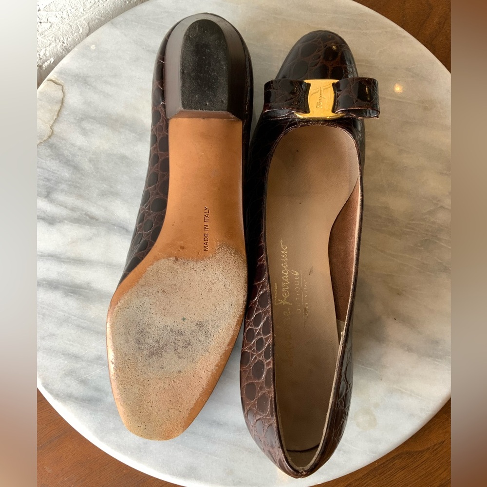 Salvatore Ferragamo Brown Crocodile Shoes - Picture 5 of 12
